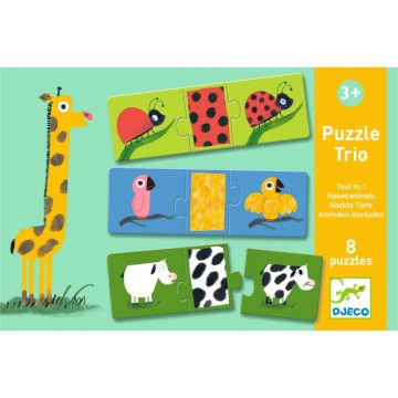 Puzzle trio Nahé zvieratká - 8ks logické priraďovanie tvar - vzor